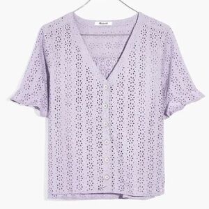 Madewell Eyelet Village Ruffle-Sleeve Shirt medium